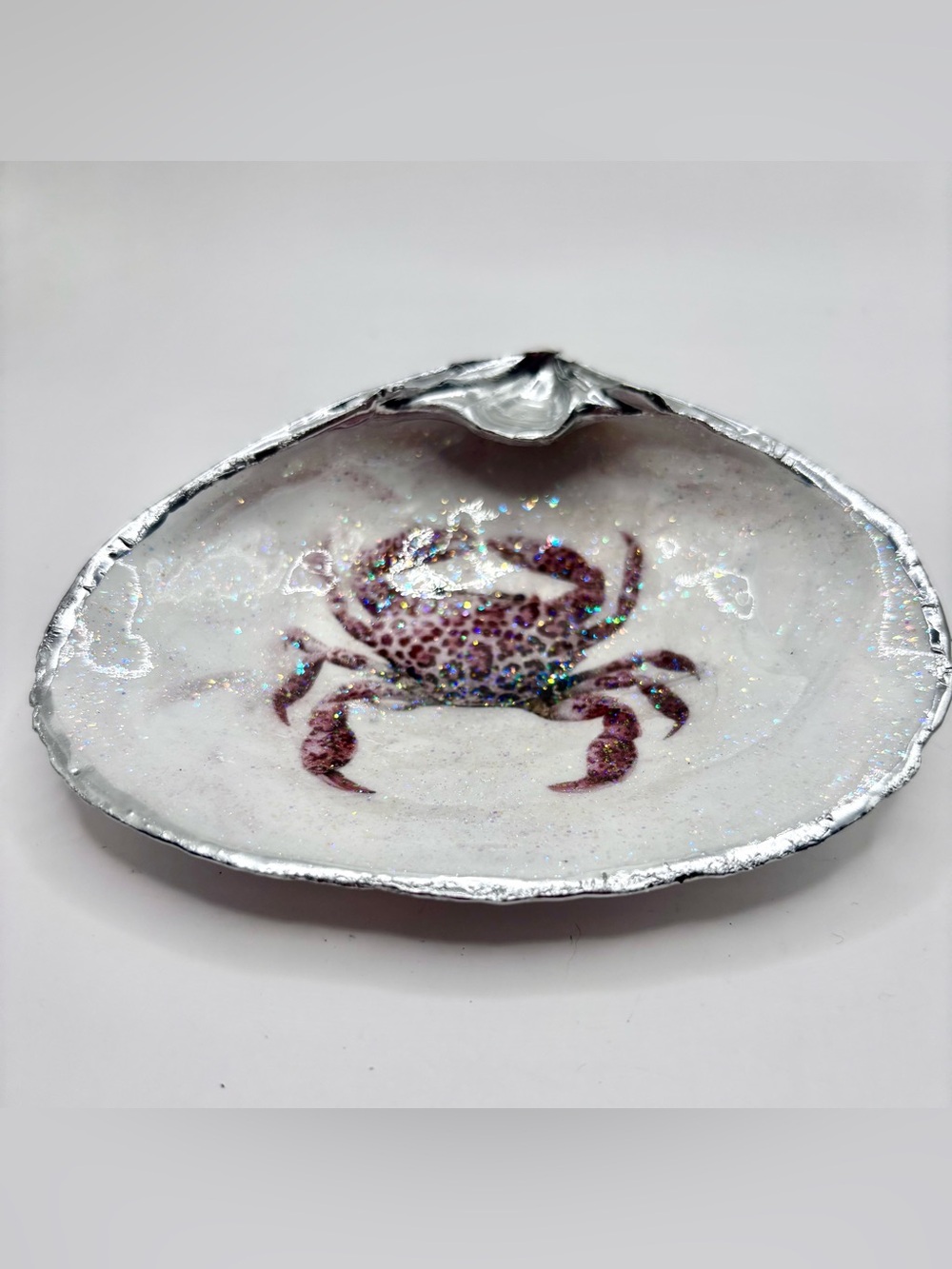 Decorative Shell Tray with Purple Glitter Crab
